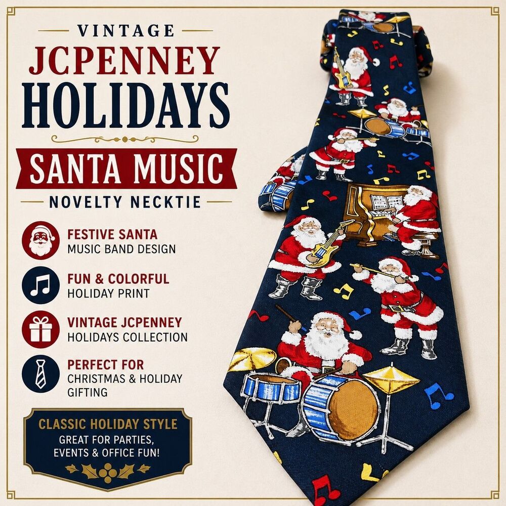 Vintage JCPenney Holidays MMG Santa Christmas Music Novelty Necktie Tie